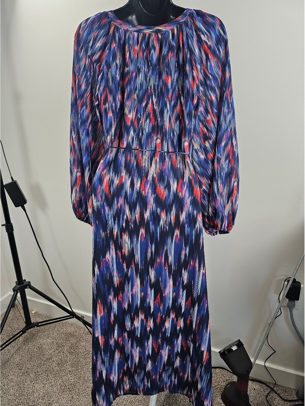 Tommy Bahama "Iridescent Ikat" Long Sleeve Midi/Maxi Dress in Island Navy